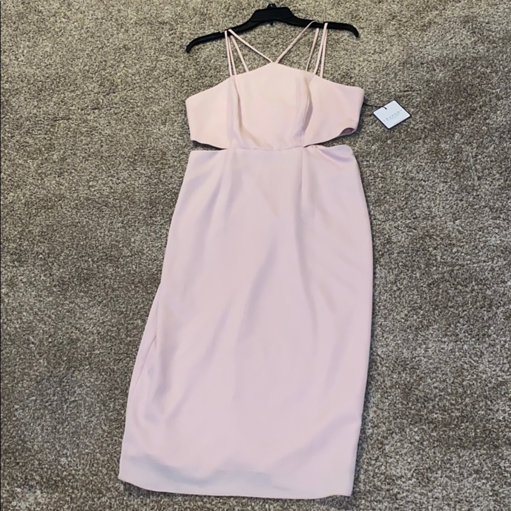 LAUNDRY ROSE PINK CUTOUT MIDI LENGTH DRESS
